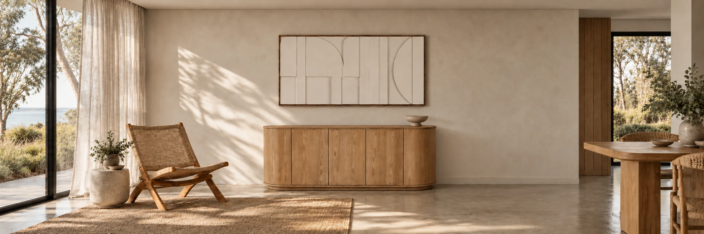 dBodhi Nirmana Art in a warmly styled coastal home